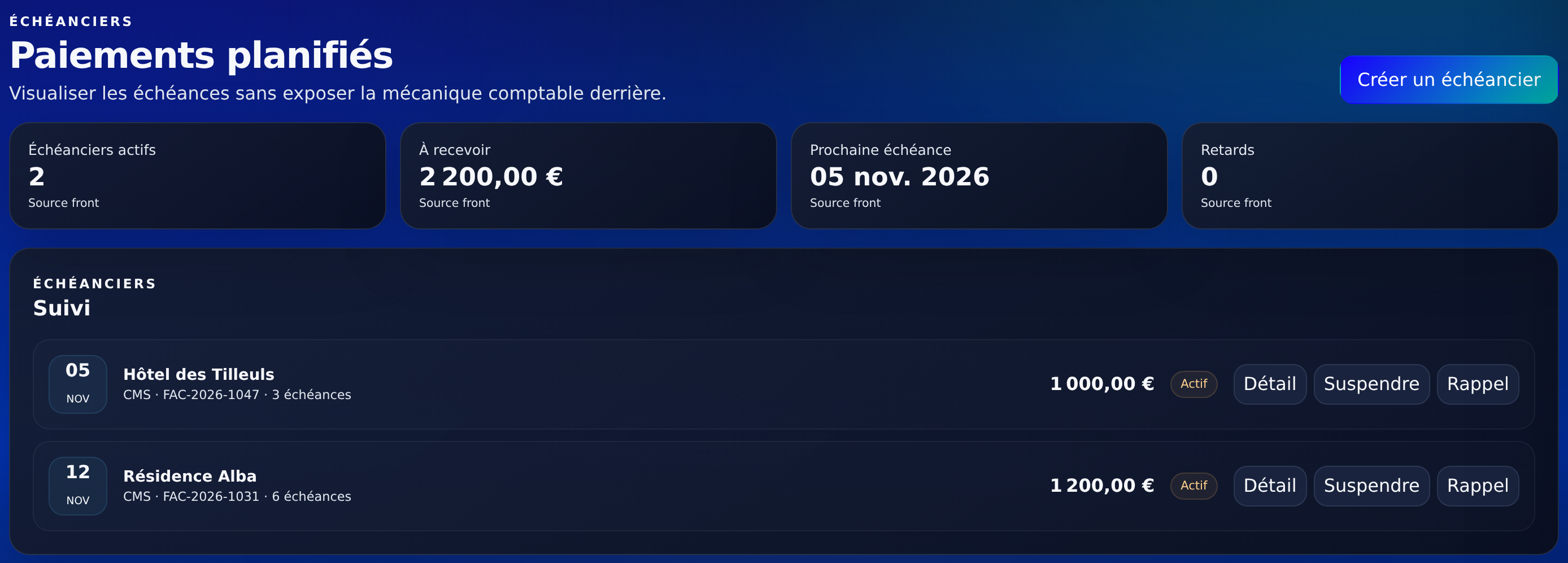 Suivi des paiements planifiés