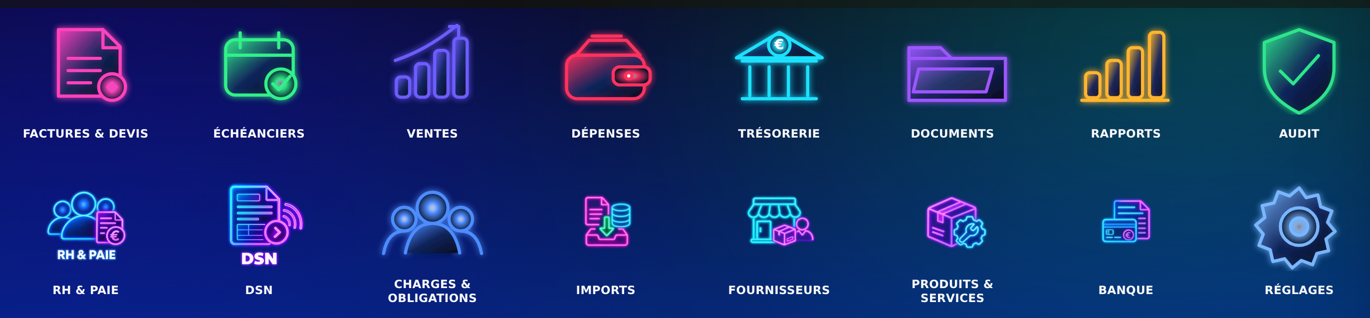 Menu du SaaS Comptabilité en environnement de démonstration